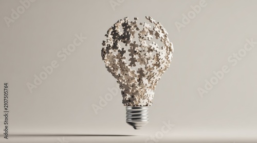 Creative Concept of Light Bulb Formed by Puzzles Symbolizing Ideas and Innovation in Modern Design Aesthetics