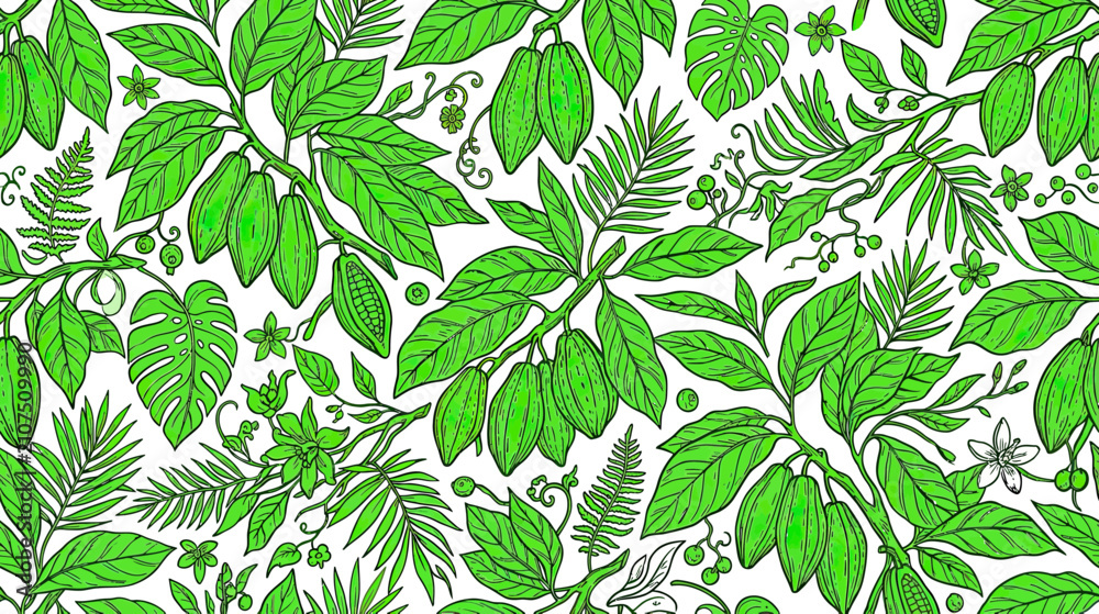 Fototapeta premium Vibrant Green Tropical Leaves Pattern