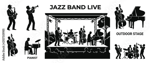 Konstfotografi Silhouette Jazz Band Performing Live on Outdoor Stage