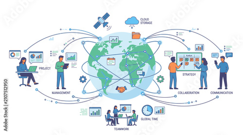 People Working on Global Communications Network.
