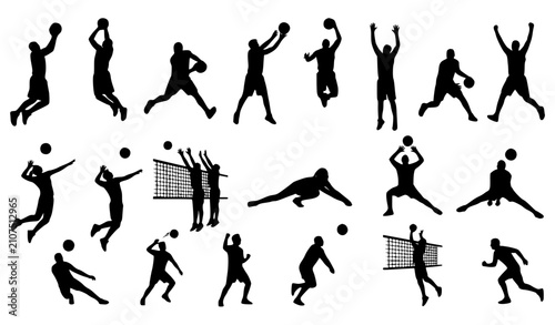 Athlete Action Pose Basketball Volleyball Black Vector Pack