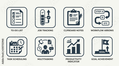 Productivity Icons for Business Workflow.