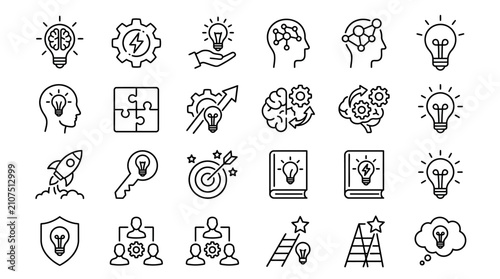 Cuadro en lienzo Collection of Creative Business and Innovation Line Icons Featuring Lightbulbs,