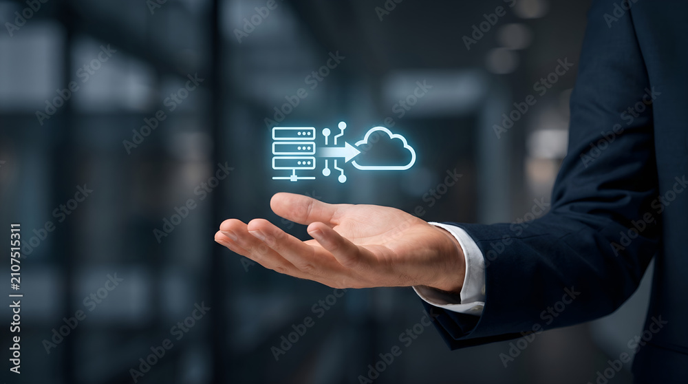 Obraz premium Modern cloud data integration concept displayed in a corporate office