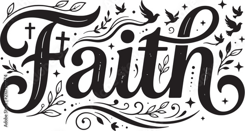 Foto Black and white faith design with doves and olive branches