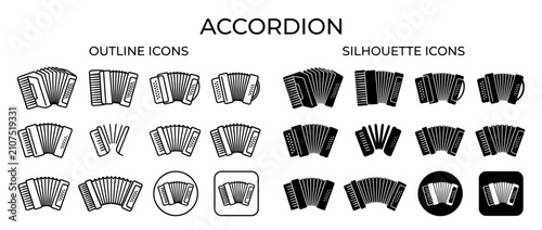 Photos Accordion Icons Set: Outline and Silhouette Illustrations
