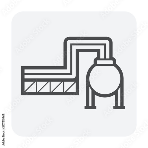 Pipeline connected storage tank icon representing oil and gas transport, industrial infrastructure, refinery process, petrochemical facility, fluid distribution, energy production, process engineering