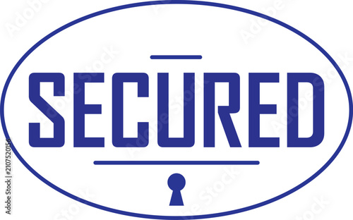Blue secured text label with keyhole icon
