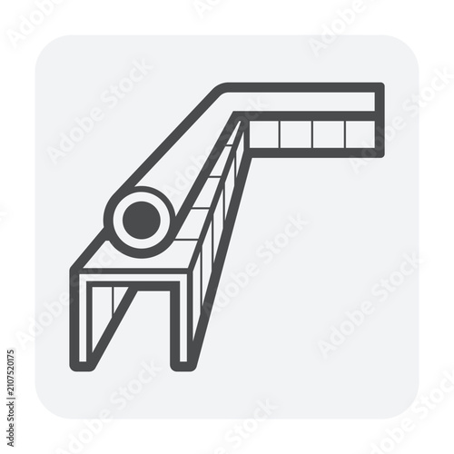 Pipe rack support structure icon for pipeline construction, oil and gas transport, industrial infrastructure, utility corridor, process piping system, refinery engineering, petrochemical facility.