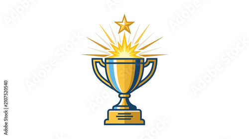 Canvastavla Golden trophy cup with star and light rays.