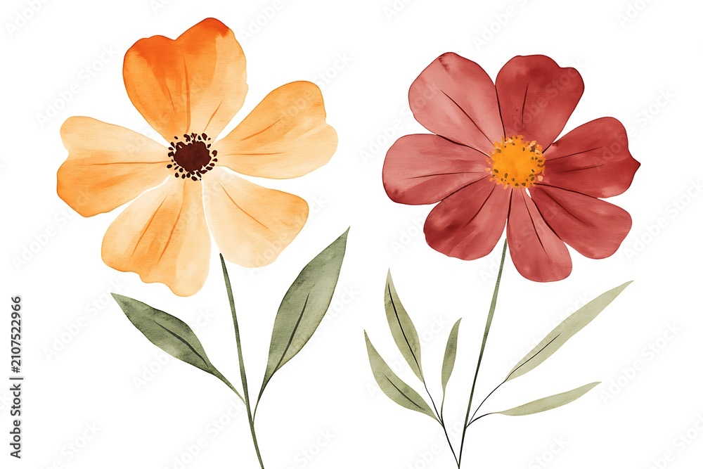 Fototapeta premium Vibrant watercolor flowers against white background