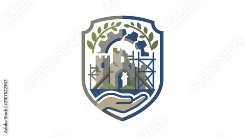 Photos Retro-Modern Emblem: Fortress Restoration Project with Nature and Industry Symbo