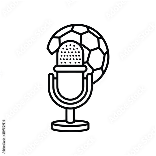 Sports Podcast Microphone with Soccer Ball Outline Vector Icon
