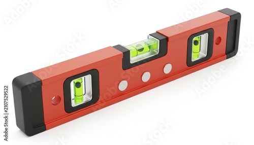 Red and Black Spirit Level Tool on White Background.