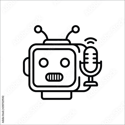AI Podcast Robot Assistant Microphone Line Icon Vector