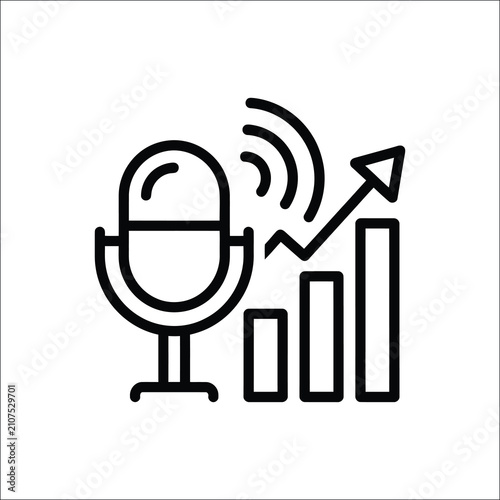 Podcast Analytics Outline Icon with Growth Chart and Audio Statistics
