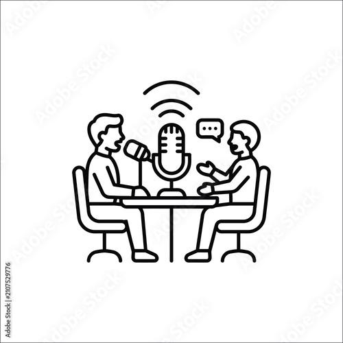 Podcast Interview Conversation Recording Line Icon Vector Illustration