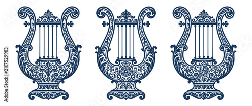 Canvas-taulu Ornate Lyre Illustrations, Classical String Instrument Design
