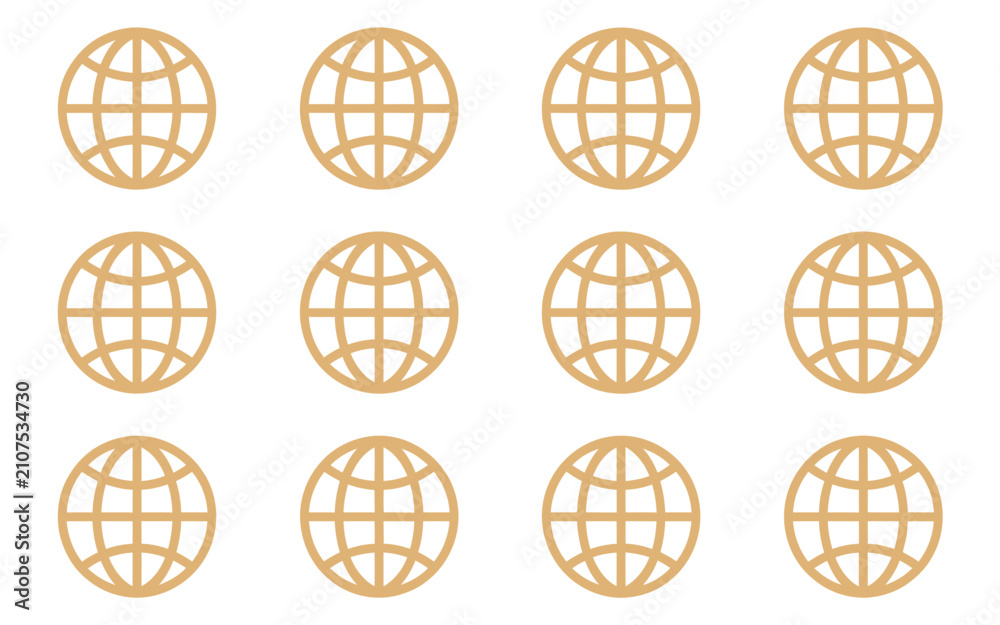 Obraz premium Global network of interconnected earth globes world map icons. Vector Illustration