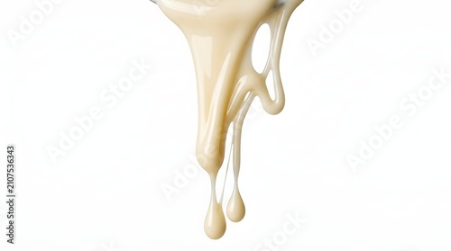 Creamy Sweet Liquid Dripping on White Background