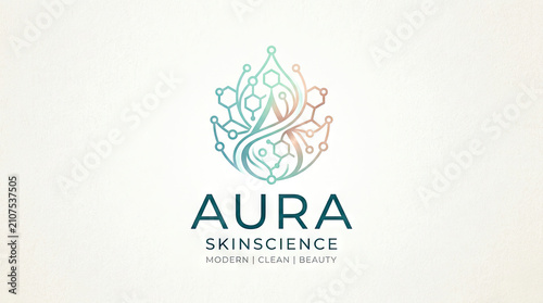 Logo featuring a stylized, abstract leaf or flame with connected lines and nodes.
