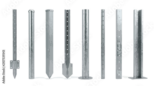 Schilderij op canvas Galvanized steel sign posts and mounting hardware set, industrial metal traffic