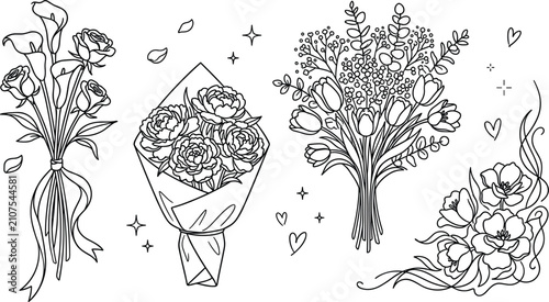 Bild auf Leinwand Elegant Floral Bouquets of Calla Lilies Roses Tulips Peonies and Corner Vignette