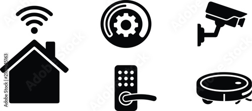 Bild auf Leinwand Smart home automation and intelligent domestic technology black silhouette icons
