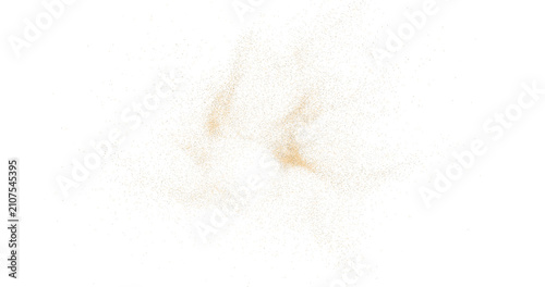 Glittering gold particle flying in black background. Sparkling turbulence glow effect. 3D rendering with alpha.