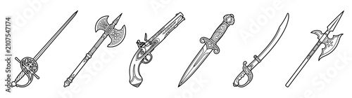Foto Vintage Weapon Collection Line Art Drawing