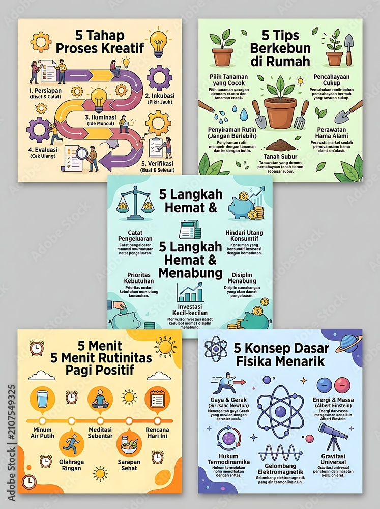 Naklejka premium Set of five educational infographic cards for various topics