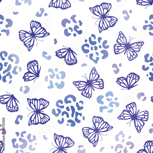 Blue Butterfly and Leopard Print Pattern Background