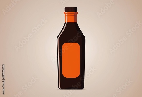 Minimalist brown glass bottle with orange liquid on a plain background