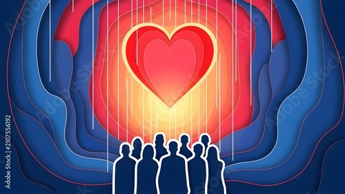 Paper Cut Community Unity with Glowing Heart