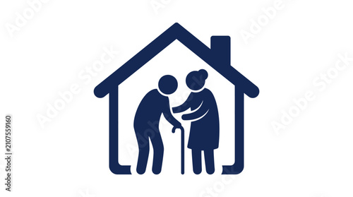 Elderly Care Home Icon Symbol for Senior Living Retirement and Nursing Assistance