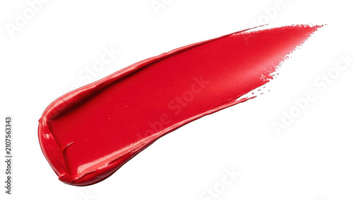 Single vivid red lipstick smear or makeup swatch with lipstick