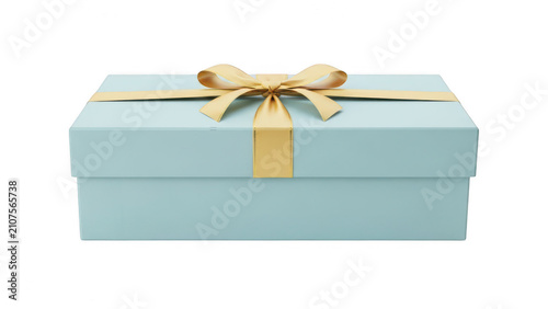 Light blue gift box with decorative gold ribbon celebration birthday