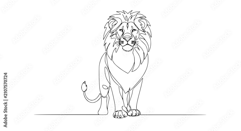 Obraz premium Minimalist Lion Line Art Drawing, Majestic King of the Jungle, Single Continuous Line