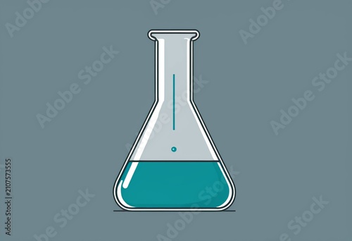 Simple illustration of a laboratory flask with blue liquid, science and chemistry concept icon