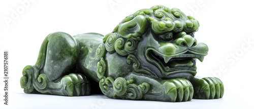 Intricate green jade lion sculpture art.