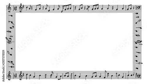 Black Music Notes and Staff Rectangular Border Frame