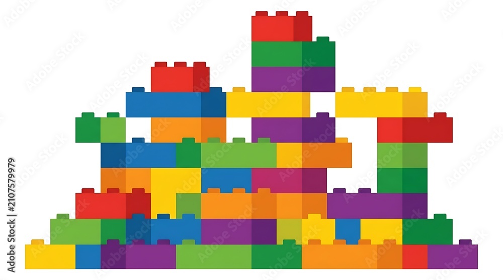 Fototapeta premium Lego brick vector pile of interlocking colorful building blocks