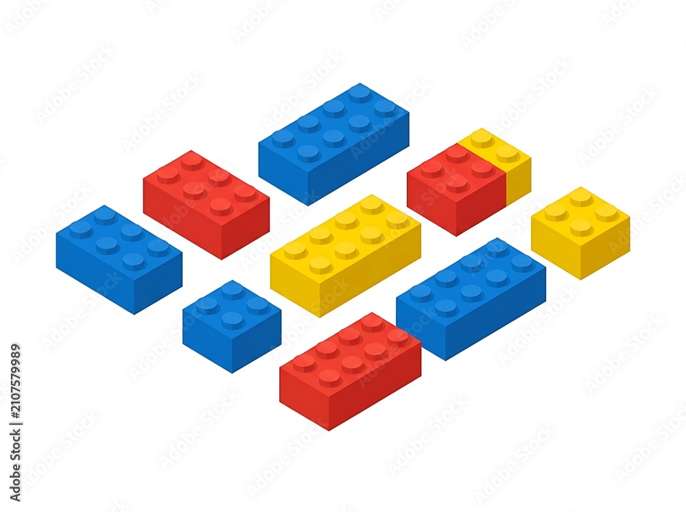 Fototapeta premium Lego brick vector set of individual plastic toy blocks