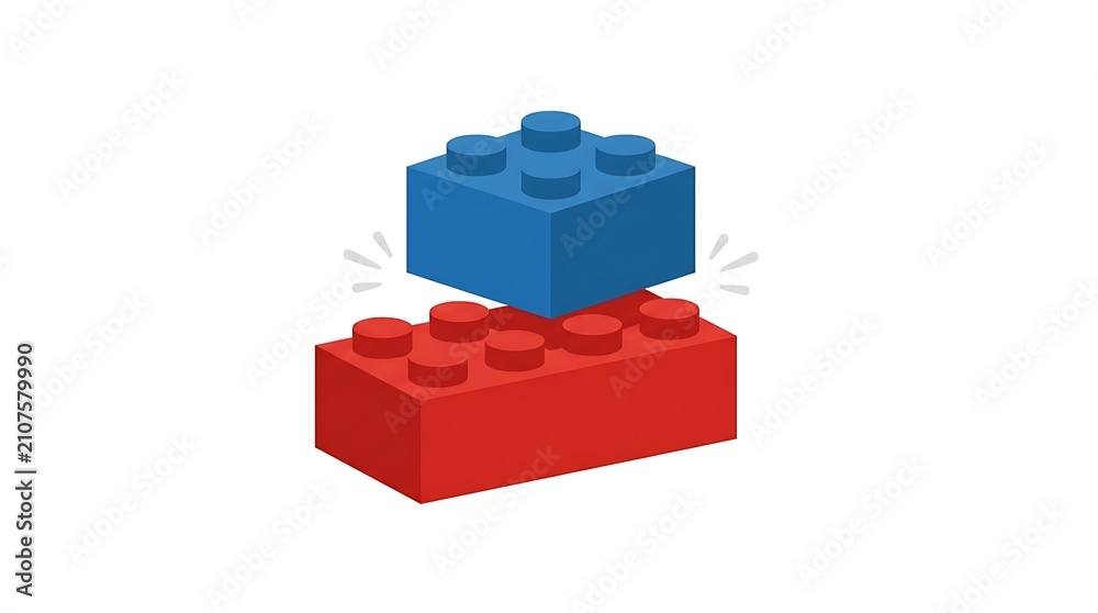 Fototapeta premium Lego brick vector two blocks connecting in isometric view