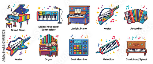Принти на полотні Colorful Musical Instruments Collection for Music Education