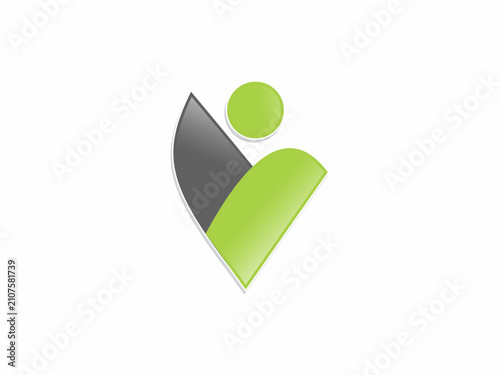 Abstract Human Figure Leaf Logo Design in Green and Grey for Eco Health, Wellness, Coaching, and Bio Corporate Branding