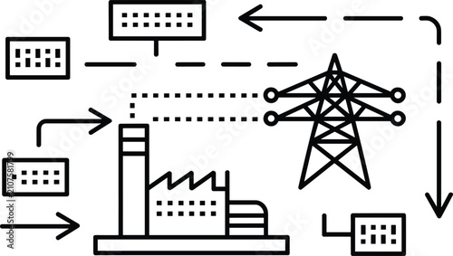 Fotografie Schematic diagram showing the process of electrical power generation, transmissi