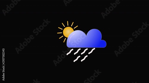 Weather forecast Sunny cloudy and rainy icon animation. Alpha matte with transparent background with 4K Resolution.