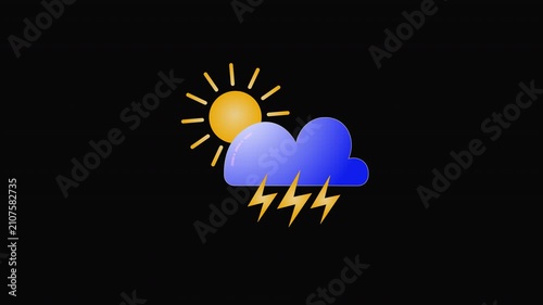 Weather forecast Sunny cloudy and lightning icon animation. Alpha matte with transparent background with 4K Resolution.