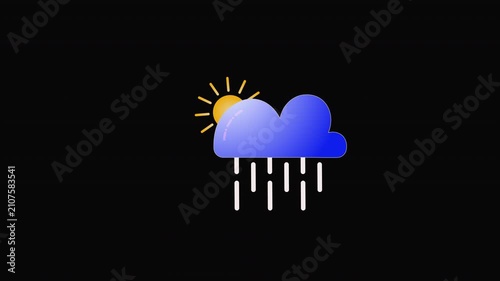 Weather forecast Sunny cloudy and rainy icon animation. Alpha matte with transparent background with 4K Resolution.